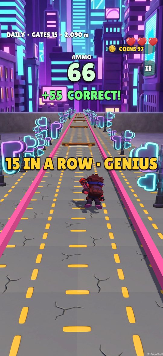 The Daily Run in the neon city with a ×2 or −24 gate